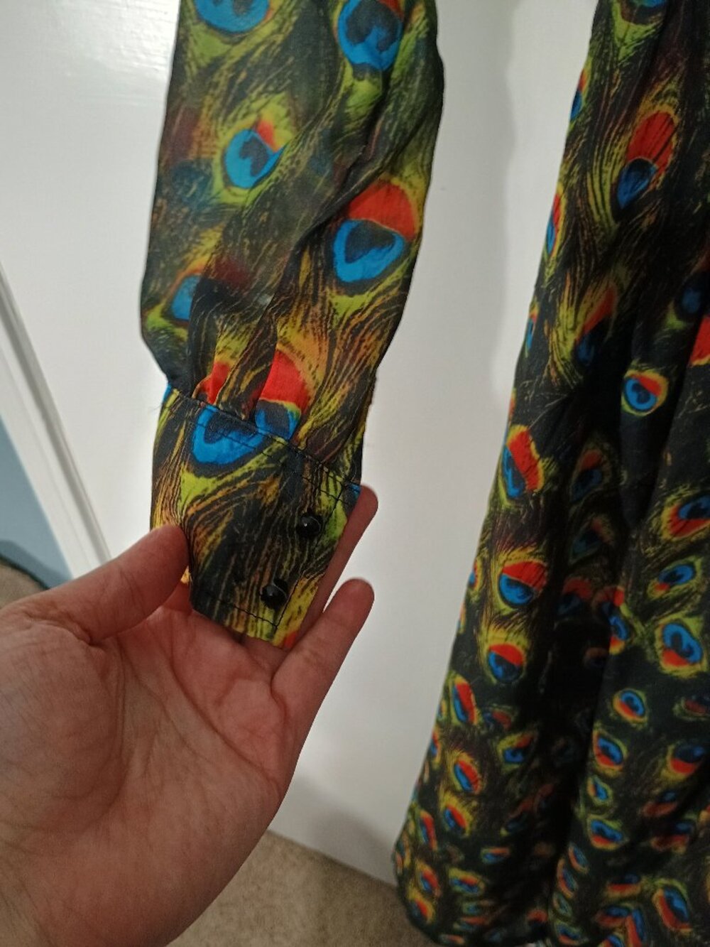 Miss Ord Peacock Feather Print Maxi Dress Deep V Boho Long Sleeve - Picture 8 of 15